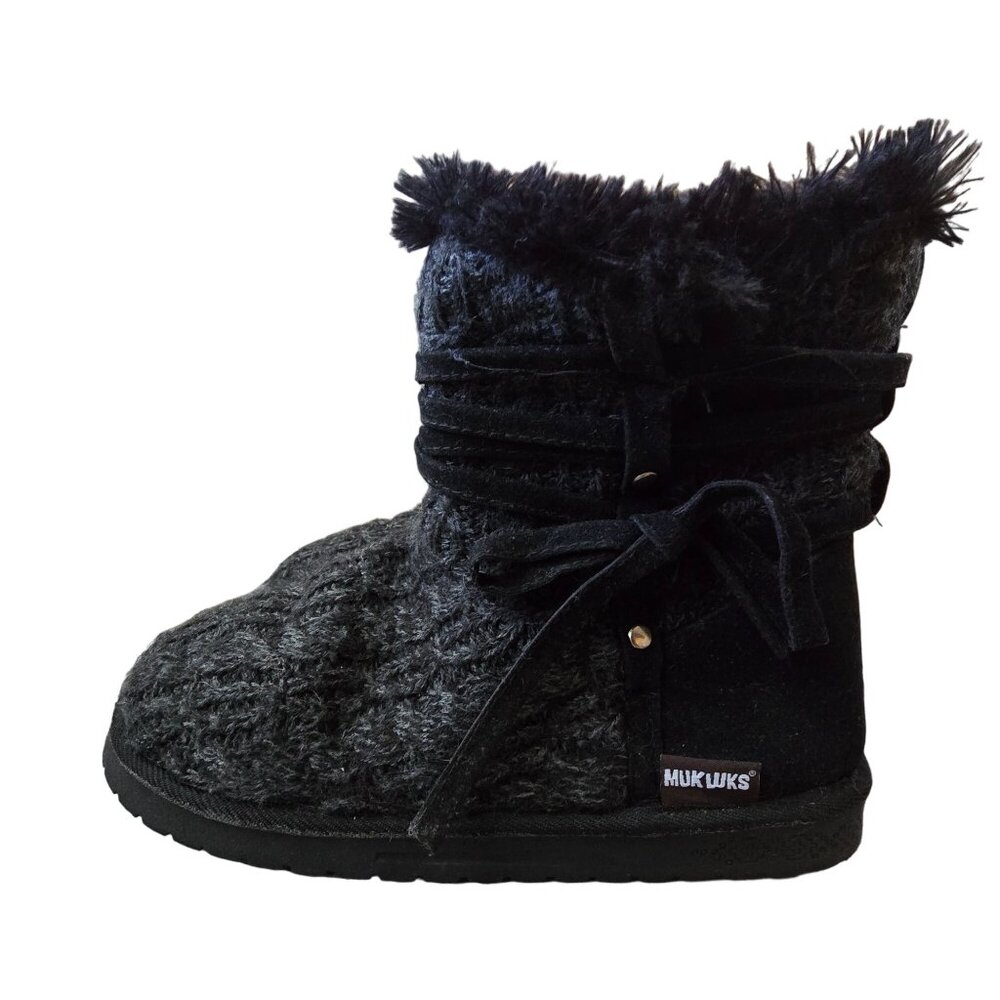 Muk Luksโ Womens Faux Fur-Lined Knit Boots Size 9